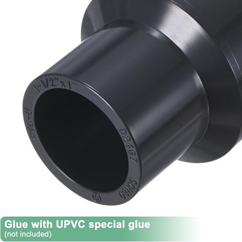 M METERXITY 1-Pack UPVC Reducer Pipe Fitting, 1-1/2"x1" Reducing Coupling Connector Schedule 80 PVC Straight Pipe Coupling Connector for Water Line [Grey] in Kuwait