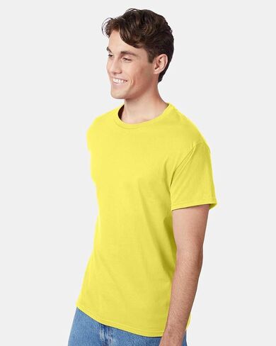 Hanes Authentic Short Sleeve T-Shirt, 100% Pre-Shrunk Cotton, Classic Fit, Tear Away Label, Yellow, 4XL in Kuwait