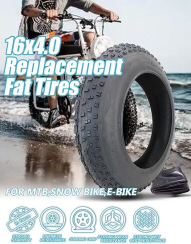 مجموعة إطارات الدراجة الدهنية والأنبوب الداخلي 102-305/16x4.0 | إطارات سميكة مقاس 16 بوصة لجميع التضاريس، إطار دراجة جبلية/E مقاس 16 × 4 بوصة إطار دراجة كهربائية 16 × 4.0، ملحقات الدراجة | 20 رطل لكل بوصة مربعة in Kuwait