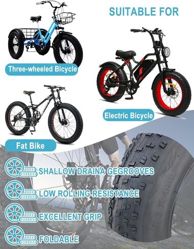 مجموعة إطارات الدراجة الدهنية والأنبوب الداخلي 102-305/16x4.0 | إطارات سميكة مقاس 16 بوصة لجميع التضاريس، إطار دراجة جبلية/E مقاس 16 × 4 بوصة إطار دراجة كهربائية 16 × 4.0، ملحقات الدراجة | 20 رطل لكل بوصة مربعة in Kuwait
