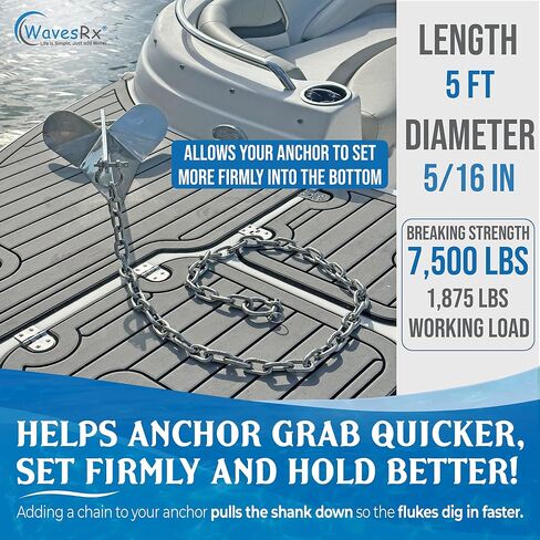 WAVESRX 12lb TriAnchor - مرساة قابلة للطي من الفولاذ المقاوم للصدأ مع خط بنجي مرساة بطول 14 قدم (14'-50') | رسو بدون جهد للزلاجات النفاثة والقوارب والقوارب الصغيرة in Kuwait