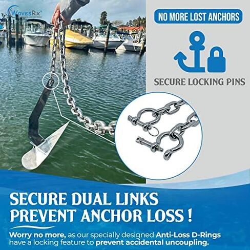 WAVESRX 12lb TriAnchor - مرساة قابلة للطي من الفولاذ المقاوم للصدأ مع خط بنجي مرساة بطول 14 قدم (14'-50') | رسو بدون جهد للزلاجات النفاثة والقوارب والقوارب الصغيرة in Kuwait