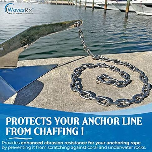 WAVESRX 12lb TriAnchor - مرساة قابلة للطي من الفولاذ المقاوم للصدأ مع خط بنجي مرساة بطول 14 قدم (14'-50') | رسو بدون جهد للزلاجات النفاثة والقوارب والقوارب الصغيرة in Kuwait