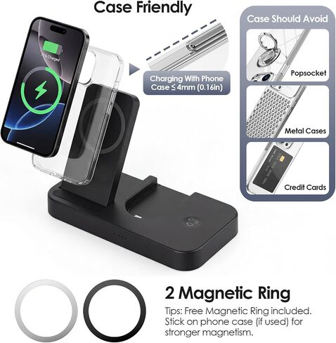 محطة شحن 4 في 1 لشاحن Oura Ring Gen 3 (شاحن Oura Ring غير متضمن)، شاحن مغناطيسي سريع 15 وات لأجهزة iPhone وApple Watch وAirPods وشاحن لاسلكي لهاتف Samsung Galaxy in Kuwait
