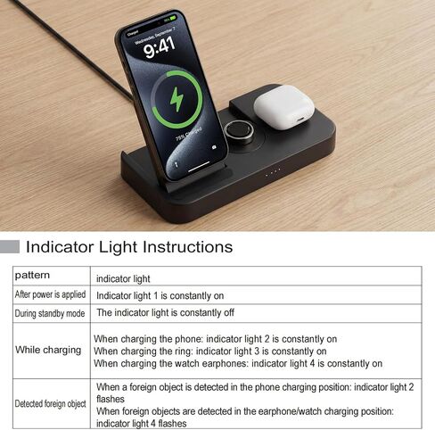 محطة شحن 4 في 1 لشاحن Oura Ring Gen 3 (شاحن Oura Ring غير متضمن)، شاحن مغناطيسي سريع 15 وات لأجهزة iPhone وApple Watch وAirPods وشاحن لاسلكي لهاتف Samsung Galaxy in Kuwait