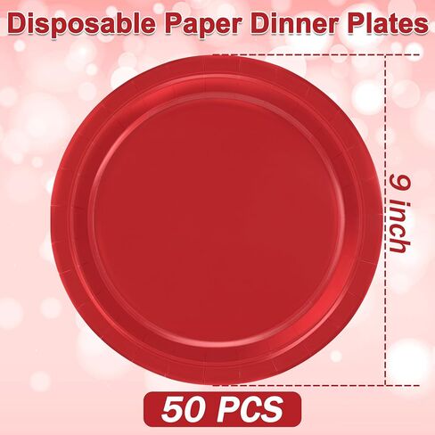 QZYL 50 PCS Paper Plates, Red Heavy Duty Party Plates, Round 9 Inches Disposable Paper Dinner Plates, Everyday Use Plates Set for Daily Meals Wedding Christmas Picnic Supplies in Kuwait