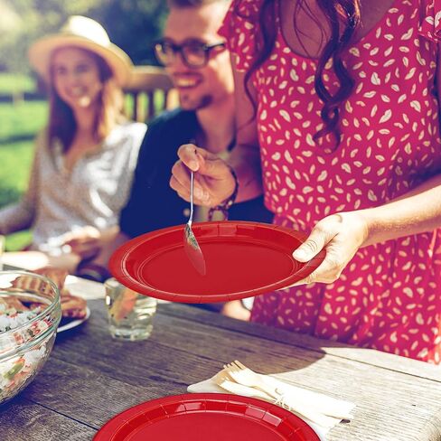 QZYL 50 PCS Paper Plates, Red Heavy Duty Party Plates, Round 9 Inches Disposable Paper Dinner Plates, Everyday Use Plates Set for Daily Meals Wedding Christmas Picnic Supplies in Kuwait