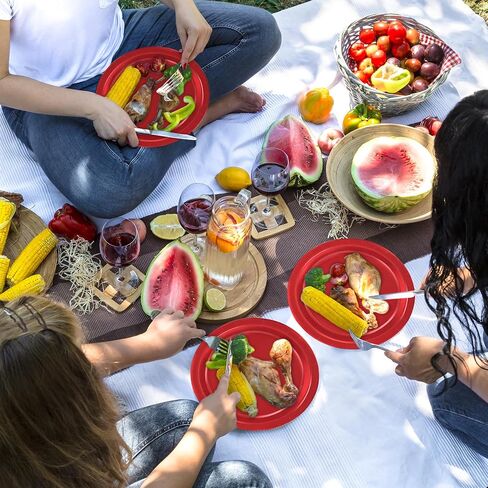 QZYL 50 PCS Paper Plates, Red Heavy Duty Party Plates, Round 9 Inches Disposable Paper Dinner Plates, Everyday Use Plates Set for Daily Meals Wedding Christmas Picnic Supplies in Kuwait