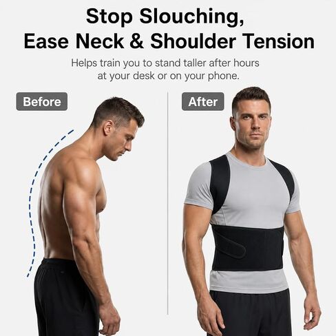 Full Back Posture Corrector for Men – Pull-Back System Posture Brace – Wide Soft Straps, Breathable Mesh, Adjustable Support for Slouching, Rounded Shoulders & Upper Spine Pain Relief in Kuwait