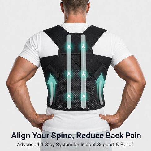 Full Back Posture Corrector for Men – Pull-Back System Posture Brace – Wide Soft Straps, Breathable Mesh, Adjustable Support for Slouching, Rounded Shoulders & Upper Spine Pain Relief in Kuwait