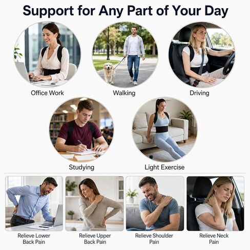 Full Back Posture Corrector for Men – Pull-Back System Posture Brace – Wide Soft Straps, Breathable Mesh, Adjustable Support for Slouching, Rounded Shoulders & Upper Spine Pain Relief in Kuwait