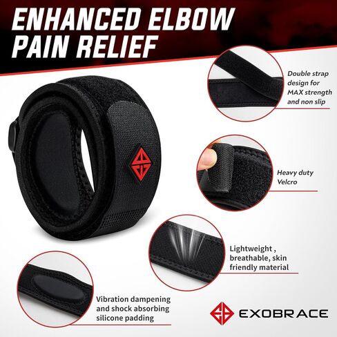 Elbow Brace for Tennis, Golfer’s Elbow | XL Silicone Pad | Non-Slip | Forearm Support| Arthritis Tendonitis Epicondylitis Tendon Pain Relief | Weightlifting, Paddling, Workouts | Men & Women in Kuwait