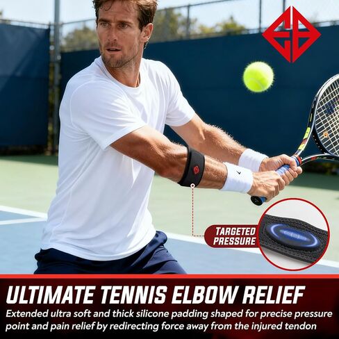 Elbow Brace for Tennis, Golfer’s Elbow | XL Silicone Pad | Non-Slip | Forearm Support| Arthritis Tendonitis Epicondylitis Tendon Pain Relief | Weightlifting, Paddling, Workouts | Men & Women in Kuwait