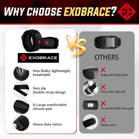 Elbow Brace for Tennis, Golfer’s Elbow | XL Silicone Pad | Non-Slip | Forearm Support| Arthritis Tendonitis Epicondylitis Tendon Pain Relief | Weightlifting, Paddling, Workouts | Men & Women in Kuwait