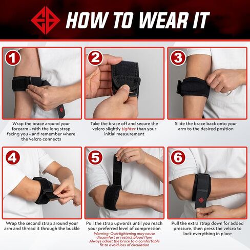 Elbow Brace for Tennis, Golfer’s Elbow | XL Silicone Pad | Non-Slip | Forearm Support| Arthritis Tendonitis Epicondylitis Tendon Pain Relief | Weightlifting, Paddling, Workouts | Men & Women in Kuwait