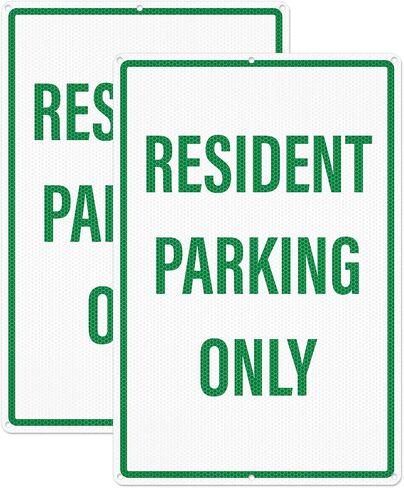 2 Pack Resident Parking Only Signs 18x12 Inch Reflective Aluminum | Rust-Free Tow Away Signs, Waterproof No Parking Residents Signage, for Private Property, Apartments, Driveways, Business Lots in Kuwait