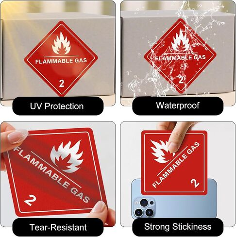 500 PCS Hazard Class 2 Flammable Gas Labels 4 × 4 Inches | DOT Hazmat Compliant, Vinyl, Self Adhesive, Strong Adhesion, Safety Stickers for Shipping Handling Storage Transportation in Kuwait