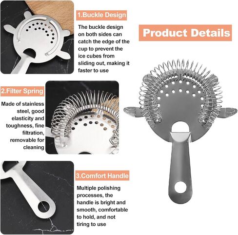 2Pcs Cocktail Strainer,4-Prong Stainless Steel Cocktail Strainer for Drinks,Bar Strainer for Bartending,Drink Strainer for Bartenders and Mixologists with High Density Spring (A-Silver2pcs) in Kuwait