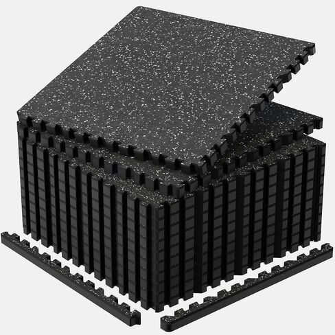 1'' Thick 48 Sq Ft Protective Gym Flooring for Home Gym, 12 Tiles Extra-Thick Rubber Top with High Density EVA Foam, Interlocking Exercise Equipment Mats, Heavy Weight Workout, Black & White in Kuwait