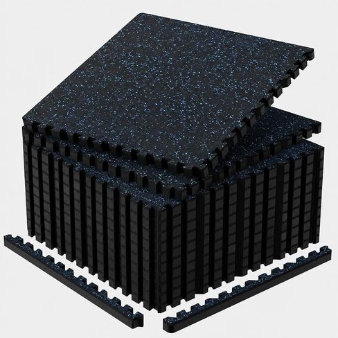 1'' Thick 48 Sq Ft Protective Gym Flooring for Home Gym, 12 Tiles Extra-Thick Rubber Top with High Density EVA Foam, Interlocking Exercise Equipment Mats, Heavy Weight Workout, Black & White in Kuwait