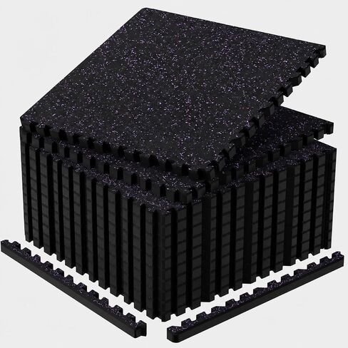 1'' Thick 48 Sq Ft Protective Gym Flooring for Home Gym, 12 Tiles Extra-Thick Rubber Top with High Density EVA Foam, Interlocking Exercise Equipment Mats, Heavy Weight Workout, Black & White in Kuwait