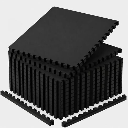 1'' Thick 48 Sq Ft Protective Gym Flooring for Home Gym, 12 Tiles Extra-Thick Rubber Top with High Density EVA Foam, Interlocking Exercise Equipment Mats, Heavy Weight Workout, Black & White in Kuwait