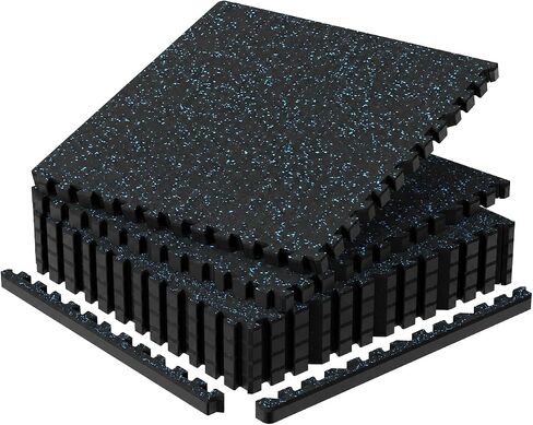 1'' Thick 48 Sq Ft Protective Gym Flooring for Home Gym, 12 Tiles Extra-Thick Rubber Top with High Density EVA Foam, Interlocking Exercise Equipment Mats, Heavy Weight Workout, Black & White in Kuwait
