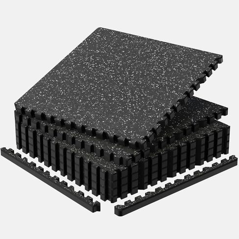 1'' Thick 48 Sq Ft Protective Gym Flooring for Home Gym, 12 Tiles Extra-Thick Rubber Top with High Density EVA Foam, Interlocking Exercise Equipment Mats, Heavy Weight Workout, Black & White in Kuwait