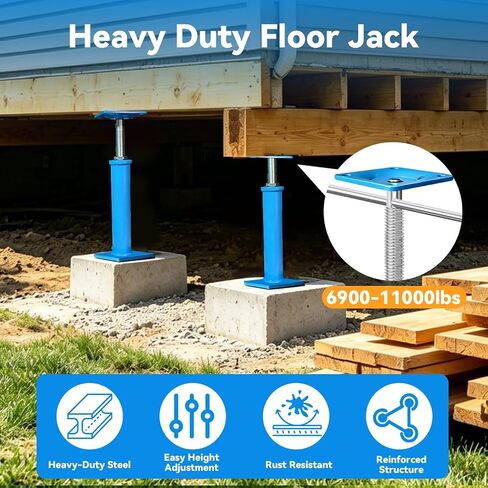 Upgraded House Jacks for Leveling, 11" - 16" Height Range Adjustable House Floor Jack, 10000lb Load Capacity Screw Jacks for House Foundation, Basement, Beams, Patios, Construction(4 Pack Blue) in Kuwait
