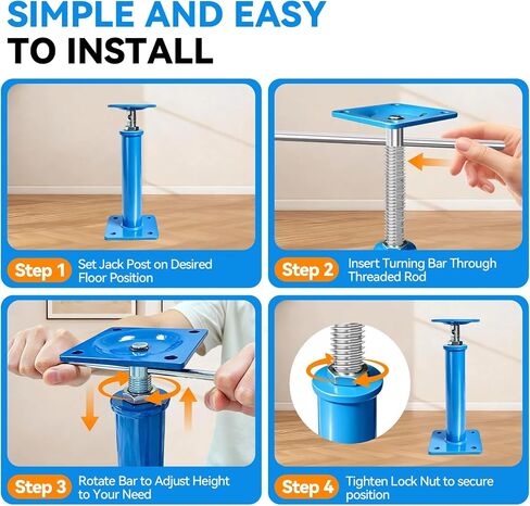 Upgraded House Jacks for Leveling, 11" - 16" Height Range Adjustable House Floor Jack, 10000lb Load Capacity Screw Jacks for House Foundation, Basement, Beams, Patios, Construction(4 Pack Blue) in Kuwait