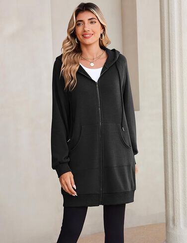 HOTOUCH Women's Zip Up Hoodies Oversized Fleece Long Tunic Sweatshirts Casual Long Sleeve Fall Jacket Coat with Pocket 2026 in Kuwait
