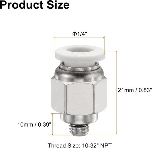 HARFINGTON 10pcs Push to Connect Fitting 1/4" Tube OD x 10-32" UNF Thread Male Straight Union Fitting Copper Quick Connect Pneumatic Fitting for Semi Truck Trailer Air Brake System, White in Kuwait