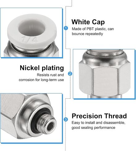 HARFINGTON 10pcs Push to Connect Fitting 1/4" Tube OD x 10-32" UNF Thread Male Straight Union Fitting Copper Quick Connect Pneumatic Fitting for Semi Truck Trailer Air Brake System, White in Kuwait