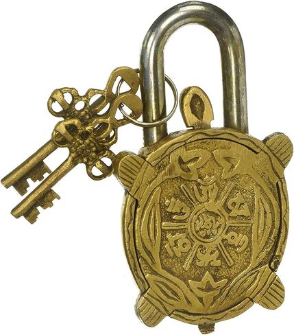 PARIJAT HANDICRAFT Functional Brass Beautiful Padlocks with Two Keys Garden Lock Functional Brass Turtle Padlock 5.5" with Two Keys in Kuwait