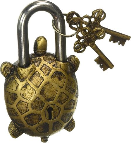 PARIJAT HANDICRAFT Functional Brass Beautiful Padlocks with Two Keys Garden Lock Functional Brass Turtle Padlock 5.5" with Two Keys in Kuwait