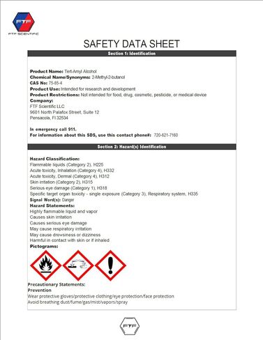 كحول ثالثي أميل 99+% -100 مل in Kuwait