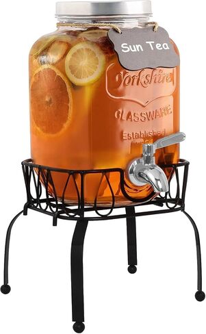 1 Gallon Drink Dispenser with Stand, 304 Stainless Steel Spigot – Airtight & Leakproof Glass Sun Tea Jar with Anti-Rust Lids, Beverage Dispenser for Parties in Kuwait