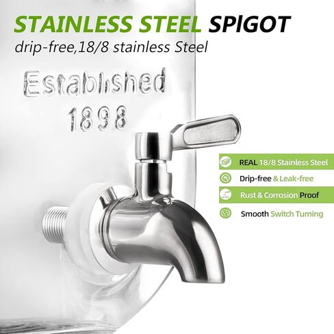 1 Gallon Drink Dispenser with Stand, 304 Stainless Steel Spigot – Airtight & Leakproof Glass Sun Tea Jar with Anti-Rust Lids, Beverage Dispenser for Parties in Kuwait