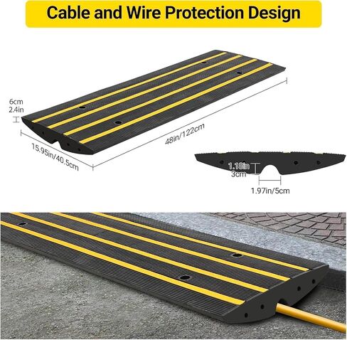 48" Heavy Duty Rubber Curb Ramps (3 Pack) – Low Profile Driveway Ramp with Water Drainage Channel for Cars, SUVs, Trucks – Garage, Sidewalk & Driveway Transition Solution – Black in Kuwait