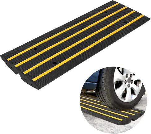 48" Heavy Duty Rubber Curb Ramps (3 Pack) – Low Profile Driveway Ramp with Water Drainage Channel for Cars, SUVs, Trucks – Garage, Sidewalk & Driveway Transition Solution – Black in Kuwait