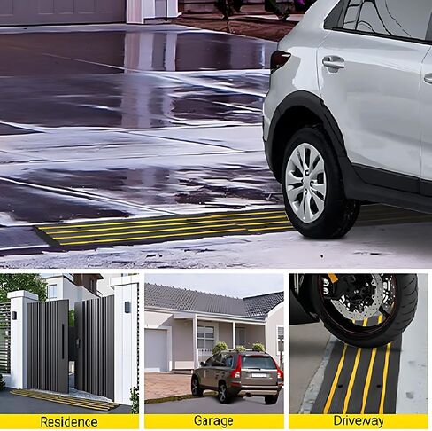 48" Heavy Duty Rubber Curb Ramps (3 Pack) – Low Profile Driveway Ramp with Water Drainage Channel for Cars, SUVs, Trucks – Garage, Sidewalk & Driveway Transition Solution – Black in Kuwait