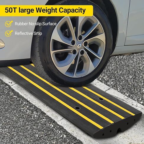 48" Heavy Duty Rubber Curb Ramps (3 Pack) – Low Profile Driveway Ramp with Water Drainage Channel for Cars, SUVs, Trucks – Garage, Sidewalk & Driveway Transition Solution – Black in Kuwait