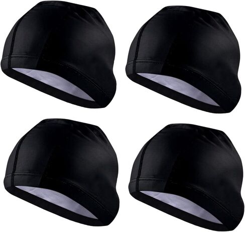 TraderPlus 4 Pack Nylon Fabric Swimming Cap Swim Caps Elasticity Bathing Hat Shower, Black in Kuwait