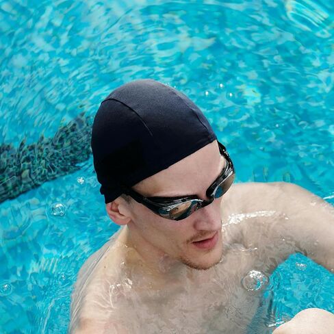 TraderPlus 4 Pack Nylon Fabric Swimming Cap Swim Caps Elasticity Bathing Hat Shower, Black in Kuwait