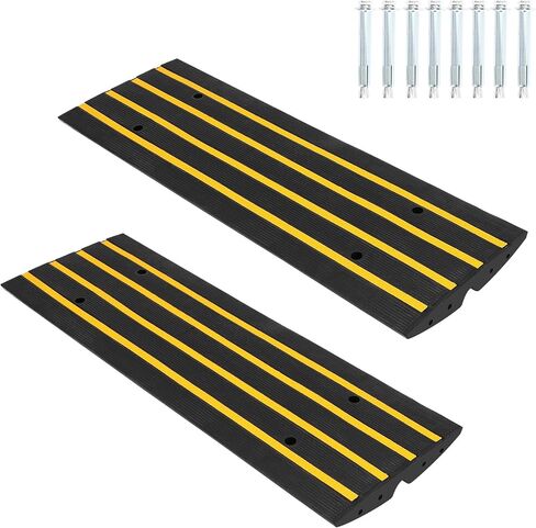 48" Heavy Duty Rubber Curb Ramps (3 Pack) – Low Profile Driveway Ramp with Water Drainage Channel for Cars, SUVs, Trucks – Garage, Sidewalk & Driveway Transition Solution – Black in Kuwait