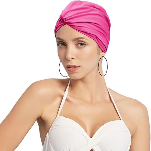 Fabric Swimming Cap for Women Pleated Nylon Swimming Hat Chemo Cap Cancer Headwear for Hair Loss in Kuwait