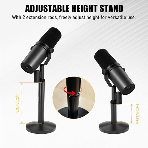 حامل ميكروفون سطح المكتب لجهاز Shure SM7B/SM7DB، ارتفاع قابل للتعديل مع 2 قضبان تمديد، معدني بالكامل للخدمة الشاقة، إعداد سهل وحامل ميكروفون محمول موفر للمساحة in Saudi Arabia