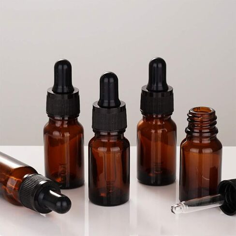 AKOAK Amber Glass Dropper Bottle, 10ml Leak Proof Travel Eye Dropper Bottle, Refillable Glass Eye Dropper Bottles for Essential Oil, Liquids, Perfume, Pack of 5 in Kuwait