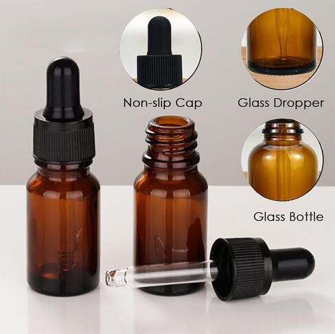 AKOAK Amber Glass Dropper Bottle, 10ml Leak Proof Travel Eye Dropper Bottle, Refillable Glass Eye Dropper Bottles for Essential Oil, Liquids, Perfume, Pack of 5 in Kuwait