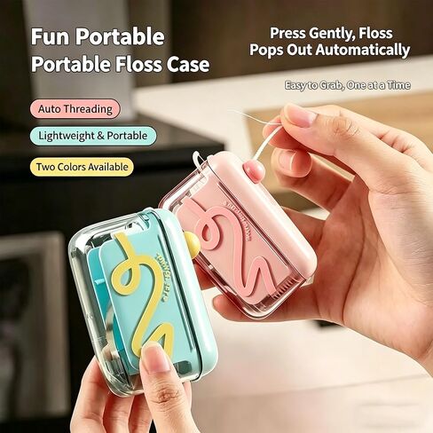 2 Pack Automatic Pop-Up Portable Floss Dispenser, Travel Sized Storage Case Pop Up Dispenser for Floss Picks, Floss Pick Dispenser One Touch, On-The-Go Oral Care (Green, Pink) in Kuwait